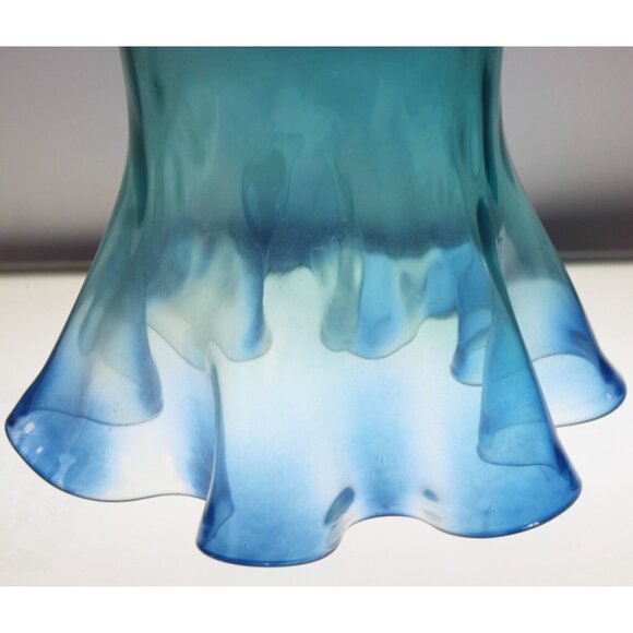 MC Handkerchief Ombre Blue Glass Vase Ruffle Wave Beach Summer Wide Bowl Ocean - Picture 7 of 11